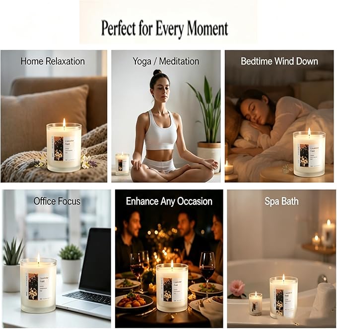 Lavender Scented Candle for Sleep & Relaxation, Natural Soy Wax Candle with Cotton Wick, 50 Hour Soy Candle Clean Burn Aromatherapy Candle for Home, Yoga, Spa & Gifts Meditation & Stress Relief