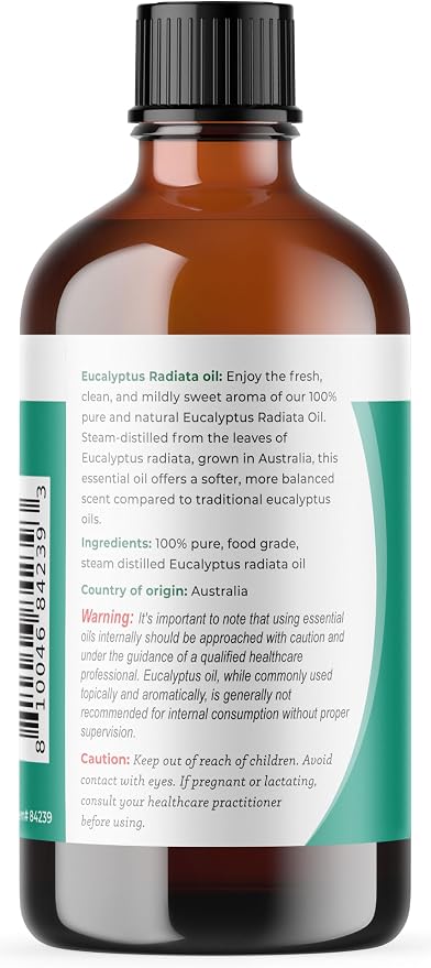 Viva Doria Eucalyptus Radiata Essential Oil, Food Grade, 118 ml (4 Fl Oz) | 100% Pure & Natural Eucalyptus Oil, Australian Type | Aromatherapy Oil for Diffuser, Steam, and Massage