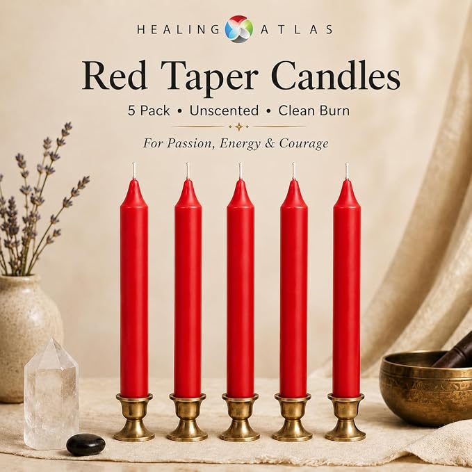 6 Inch Taper Candle 5 Pack Spell, Wicca, Santeria, Energized Candles Velas de 6 Pulgadas Paquete de 5 Velas (RED)