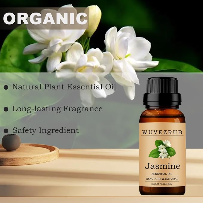 Jasmine Essential Oils 10ML, 100% Pure and Natural Essential Oil for Aromatherapy Diffuser - 0.33 Fl Oz/Jasmine