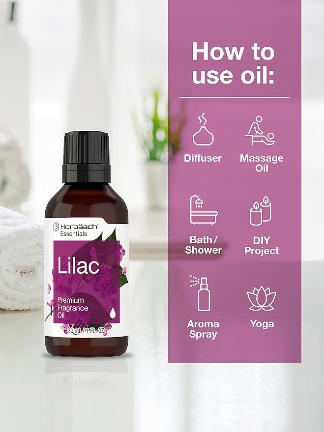 Horbäach Lilac Fragrance Oil | 1 fl oz (30ml) | Premium Grade | for Diffusers, Candle and Soap Making, DIY Projects & More