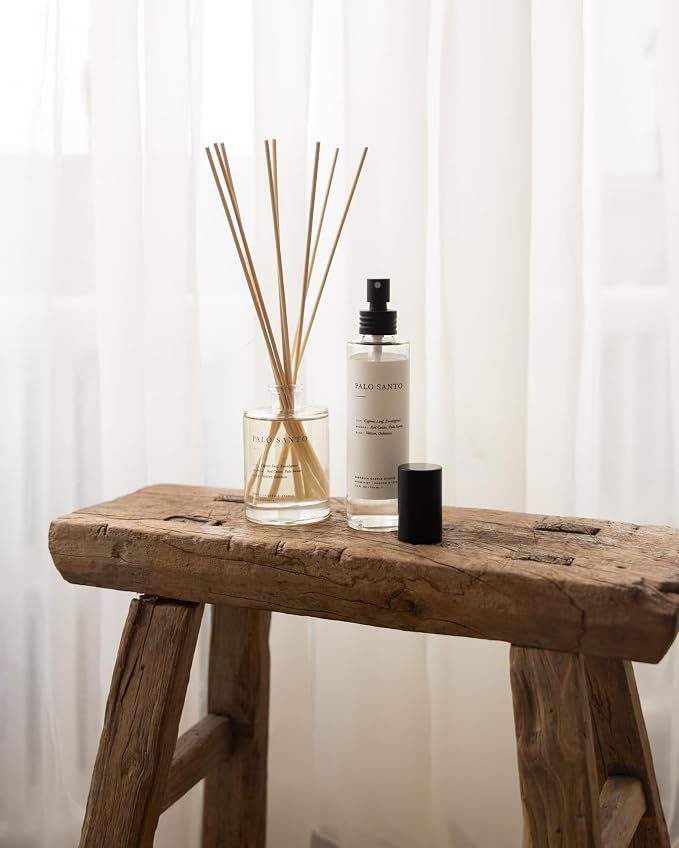 Brooklyn Candle Studio Reed Scent Diffuser - Palo Santo - Relaxing Oil Diffuser, Cedar, Eucalyptus & Sandalwood Fragrance, 8 Rattan Diffuser Reeds, Clean Ingredients - 3.7oz