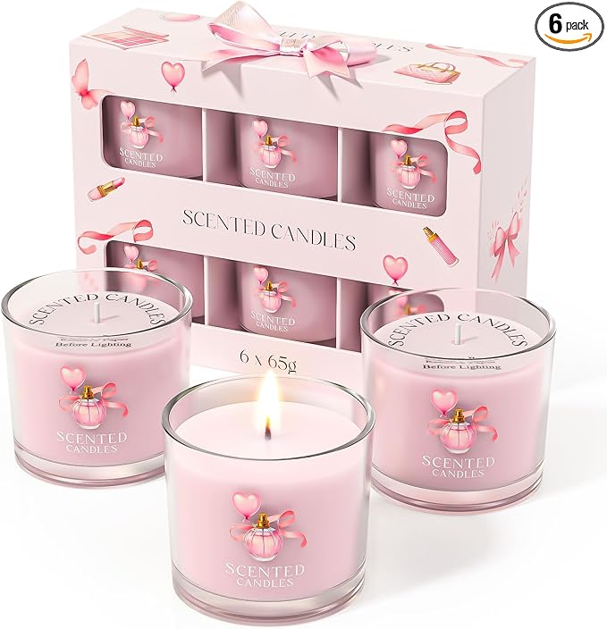 CHILLFLAME Pink Candles, Scented Candle Gift Set for Stress Relief, 6 Votive Candles for Women and Men, Birthday Candle Gifts for Women, Candles Gifts for Women (Pink, 14 oz)