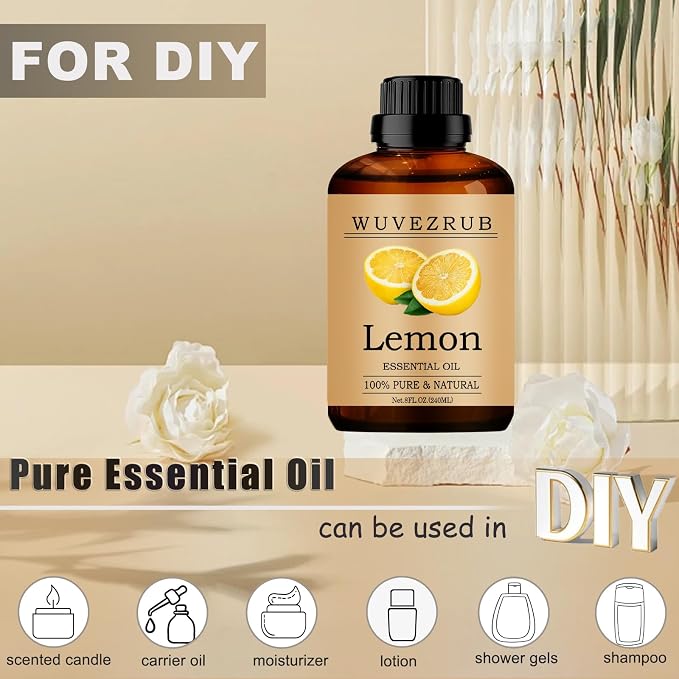 Lemon Essential Oil, 240ML Pure and Natural for Aromatherapy Diffuser - 8 Fl Oz