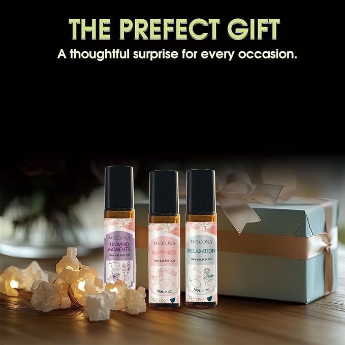 Wecona Aromatherapy Essential Oil Roll-On Set – 6x10ml Essential Oil Blends with Roller Bottles, Portable Essential Oils for Diffusers for Home,Relaxing Gift for Women & Men