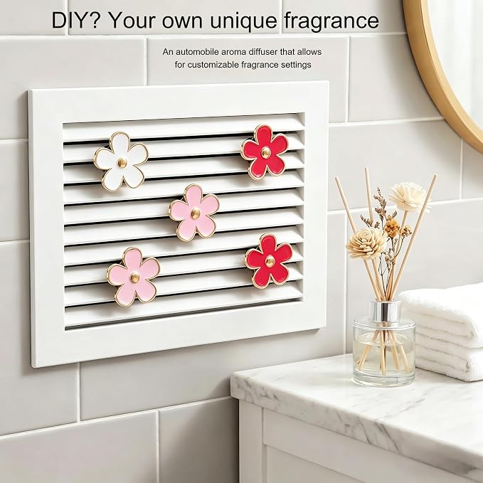 6 Pcs Daisy Flower Car Air Freshener Vent Clip, 2 White 2 Pink 2 Red Refillable Car Diffuser, Daisy Car Accessories Car Decorations Interior for Car Bathroom Office Pet Houses