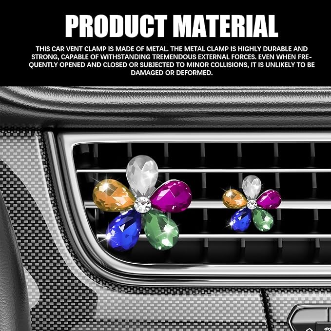 5PCS Bling Daisy Flower Car Air Vent Clips, Car Diffuser Vent Clip, Sparkling Crystal Rhinestone Cute Auto Air Conditioning Clamp, Diamond Air Outlet Clip Decor for Women Girls (Five Colours)