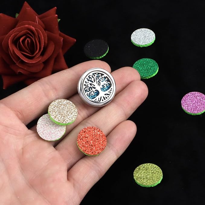 Essential Oil Diffuser Brooch, Aromatherapy Locket Brooch with 10 Pcs Refill Pads for Men Women (Tree of Life)