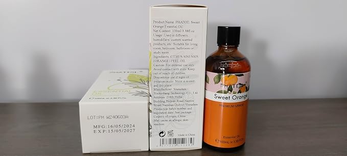 Sweet Orange Essential Oil, 3.38Fl.Oz PHATOIL Pure Essential Oil Singles for Aromatherapy Diffusers, Humidifiers, Great for DIY Candle and Soap Making, Gift for Friend