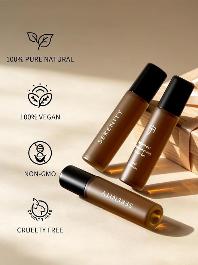 Serenity Calming Roll-On Essential Oil Blend for Stress Relief - with Lavender, Frankincense & Myrrh - 10ml Travel Size, Prediluted & Skin-Safe for Relaxation & Aromatherapy