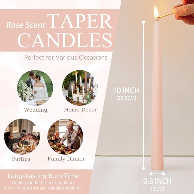 Candlesticks Long Taper Candle,Cappuccino Rose Scented 10 Inches Candle Sticks Smokeless Tapered Candles for Home Décor Holiday Gifts