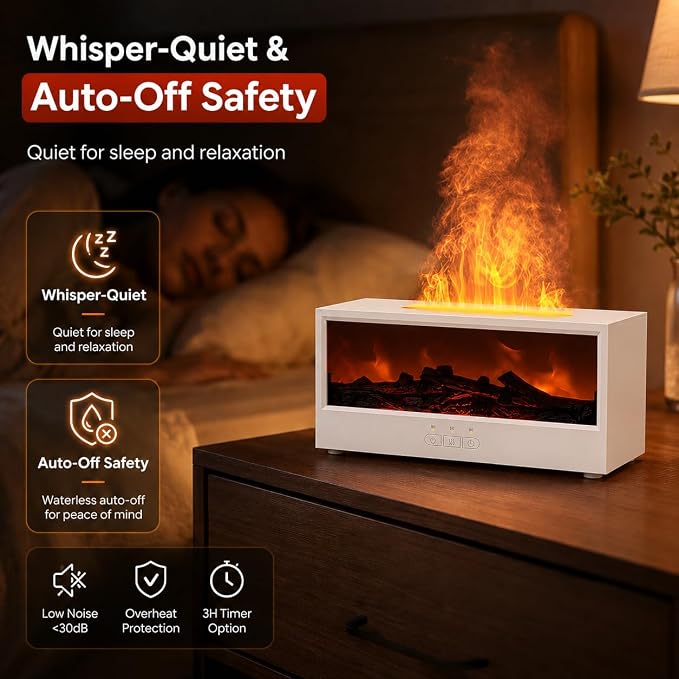 Aegci Fireplace Air Diffuser, Essential Oil Diffuser with 7-Color Flame Light, Ultrasonic Aroma Diffuser & Air Humidifier for Bedroom, Flame Diffuser with Remote Control Timer for Home Office Yoga