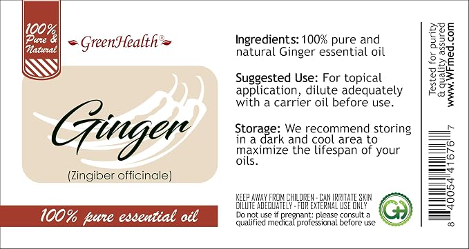 Ginger Essential Oil – 8 fl oz (237 ml) Aluminum Bottle w/Plug Cap – 100% Pure Essential Oil – GreenHealth