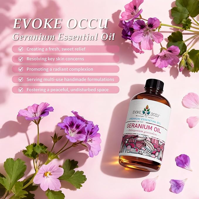 EVOKE OCCU & Geranium Essential Oil for Skin, Hair, Diffuser, Aromatherapy - 4 Fl Oz