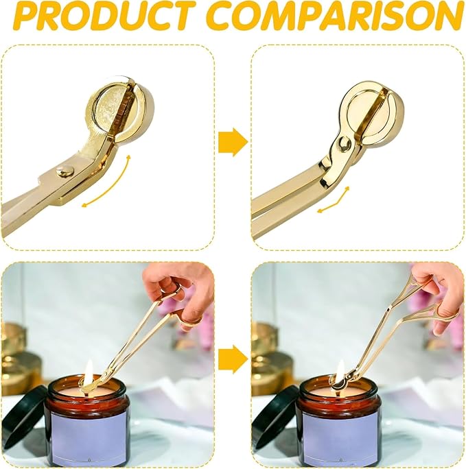 Candle Wick Trimmer, Wick Cutter Scissor Reaches, Deep Into Prevent Soot Buildup Candle Accessories (Gold)