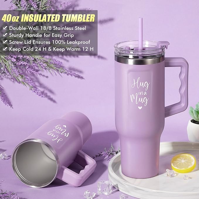 Birthday Gifts for Women Self Care Get Well Soon Gifts, Lavender Relaxing Spa Bath Gift Basket Care Package w/ Flannel Blanket 40 OZ Tumbler, Mother's Day Gift for Mom Her Wife Girlfriend Grandma