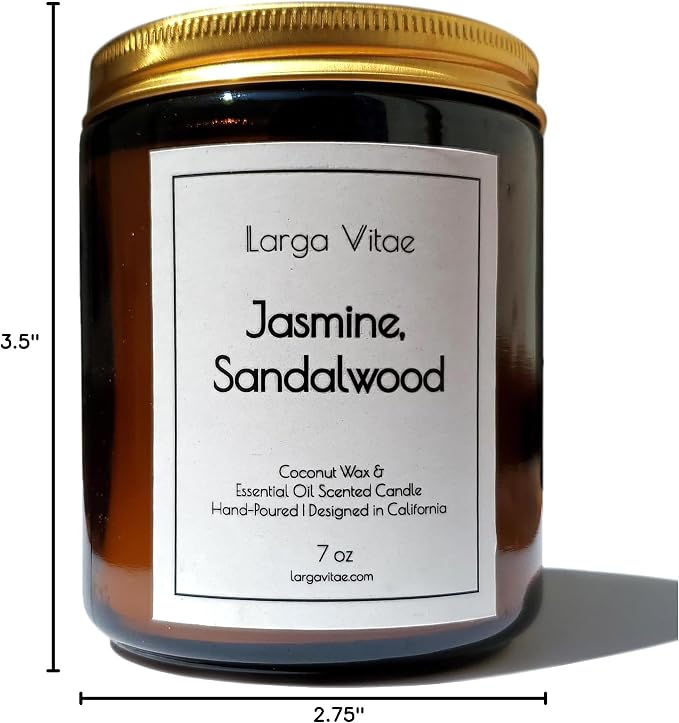 Organic Coconut Wax Aromatherapy Candle | Jasmine & Sandalwood | Non-Toxic, Pet Safe, Allergy Friendly | Phthalate Free | Zero Waste Sustainable Gift