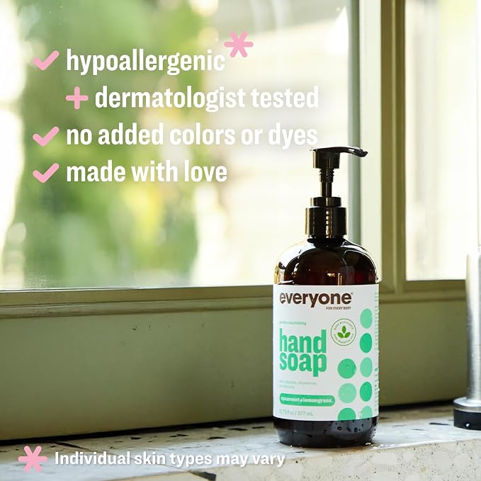 Everyone Liquid Hand Soap,12.75 Ounce,Spearmint and Lemongrass,Plant-Based Cleanser with Pure Essential Oils,(Pack of 6)