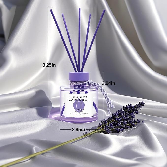 Juniper Lavender Reed Diffuser, 6.77OZ/200ML Large Capacity Natural Non-Toxic Oil, Long-Lasting Fragrance Reed Diffusers Set for Home and Bathroom, Aroma with 5 Reed Diffuser Sticks