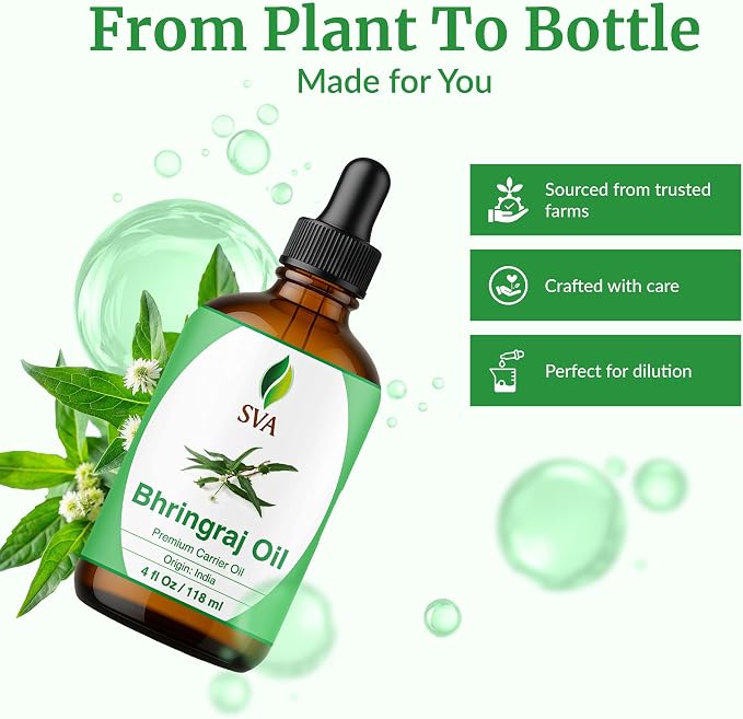 SVA Bhringraj Premium Carrier Oil 4oz (118ml) With Dropper for Hair Oiling, Scalp Massage & Skin Care