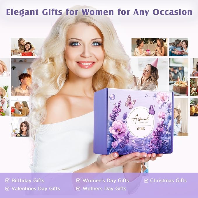 YFONG Birthday and Get Well Gifts for Women - Relaxing Care Package With 20 oz Tumbler, Thinking of You Purple Relaxing Gift Set, Unique Self Care Gift Basket for Mom, Wife, Friends - Lavender