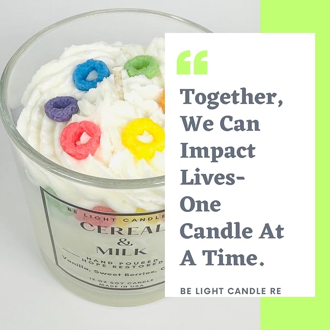 Cereal & Milk Candle | Purpose-Driven Soy Candles | Fun Cute Fruit Loops Candle | Cereal Bowl Food Gift Idea for Friend Birthday Bestfriend Mother's Day | Be Light Candle RE (Cereal & Milk)