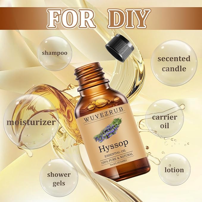 Hyssop Essential Oils 240ML, Pure Hyssop Essential Oil for Aromatherapy Diffuser - 8 Fl Oz