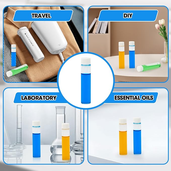 7ml Clear Glass Vials with Screw Caps and Plastic Stoppers, 2 Dram Small Liquid Sample Vial, Leak-Proof Vial, 50PCS(White Cap)