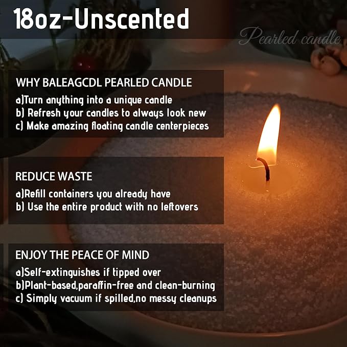 Light Green Unscented Pearled Candle, 18 Oz with 30 Wicks, 120 Hours Long Lasting, Refillable Luxury Candle Sand for DIY Craft Making
