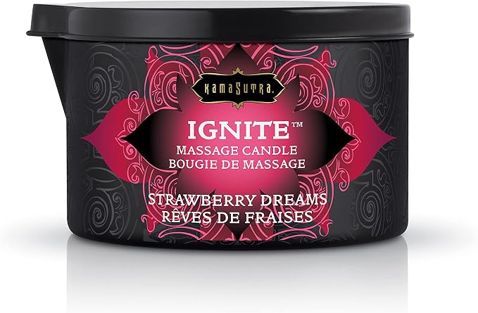 KAMA SUTRA Ignite Massage Candle - Coconut Oil and Soy Based - Strawberry Dreams Scented, 6 oz Candle Melts into a Warm Massage Oil, Couples Massage, Pour Spout Massage Candle