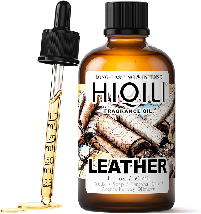 HIQILI Leather Oil, Essential Oils for Car Diffuser, Men’s Leather Scent for Candle and Soap Making, Long-Lasting Fragrance - 1 Fl Oz
