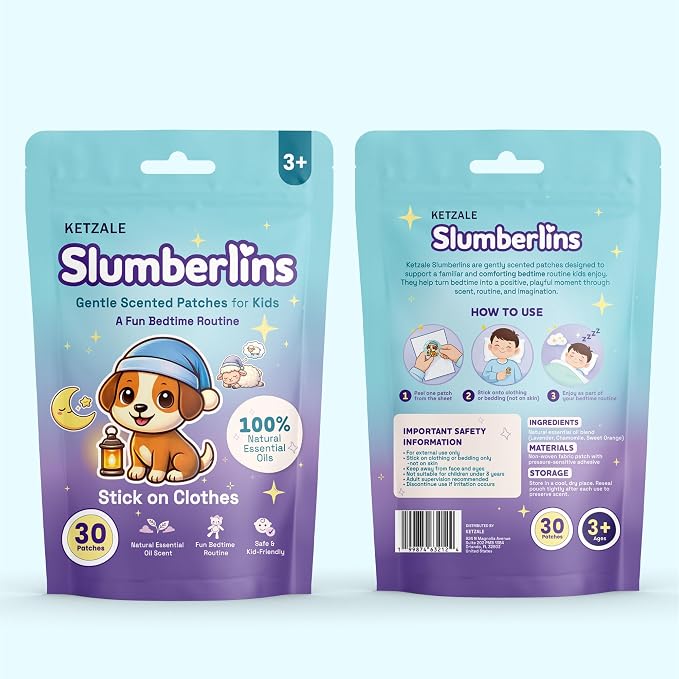 Slumberlins Calming Sleep Patches for Kids & Toddlers - Natural Bedtime Support Stickers with Lavender & Chamomile Essential Oils. Melatonin Free Aromatherapy Sleep Aid, Stick on Clothes, Age 3+, 30Ct
