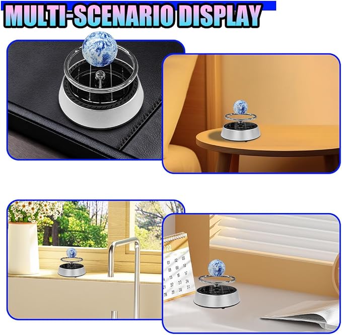 Solar Car Air Diffuser, Alloy Planet Rotating Aromatherapy Diffuser, Funny Car Dashboard Ornament, Vehicle Interior Decoration Accessories for Men, Women (Silver)