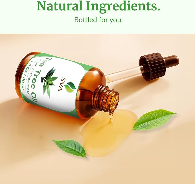 SVA Tea Tree Essential Oil – 1 Fl Oz – 100% Natural Tea Tree Oil - for Diffuser, Hair Care, Face, Skin Care, Aromatherapy, Scalp and Body Massage, Soap and Candle Making – with Dropper