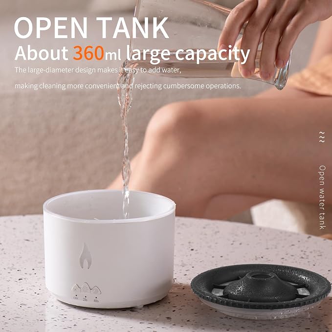 BOHOFAM Essential Oil Diffuser 360ML,Volcano Diffuser/Humidifier, Flame and Volcano 2 Mist Mosdes, Included 50ML Hotel Collection Essential Oil for Home, Bedroom,Large Room
