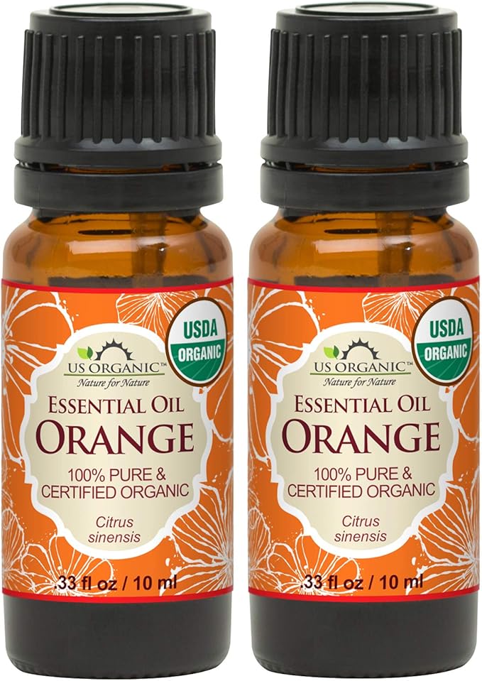 US Organic 100% Pure Sweet Orange Essential Oil - USDA Certified Organic - 10 ml Pack of 2 - w/Improved caps and droppers (More Size Variations Available)