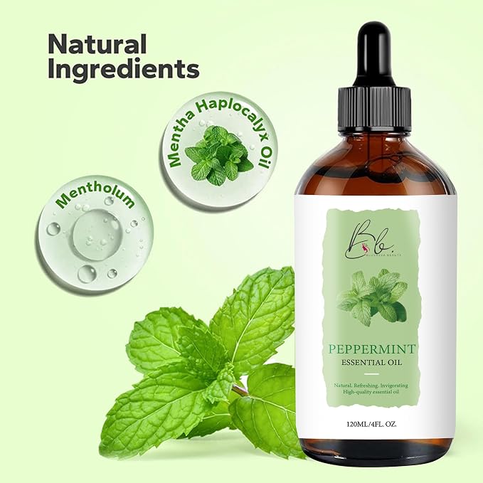 Peppermint Essential Oil Blend (120ml) Peppermint, Mentha Haplocalyx & Rosehip Oil Aromatherapy Oil for Diffuser, Massage, Spa, Hair & Skin Refreshing Scented Oil with Dropper