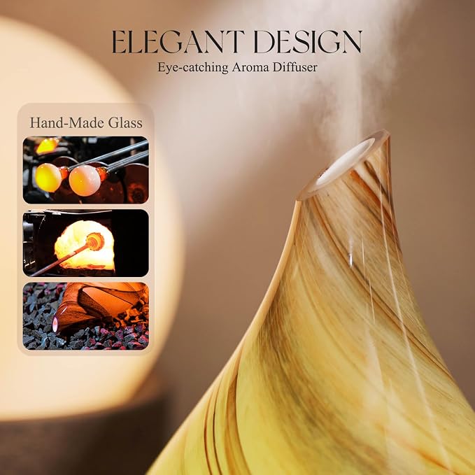 Porseme 150ml Essential Oil Diffuser Glass Color Changing Aroma Air Diffusers Aromatherapy Ultrasonic Cool Mist Humidifier 6 Running Hours Waterless Auto-Off for Sleeping Yoga Office Spa (Jupiter)