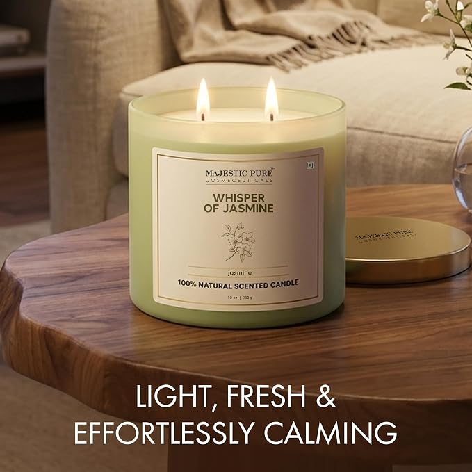 Majestic Pure Candle Jasmine, Natural Scented Candle, 10oz Large Jar with up to 45+ Hours Burn, Giftable