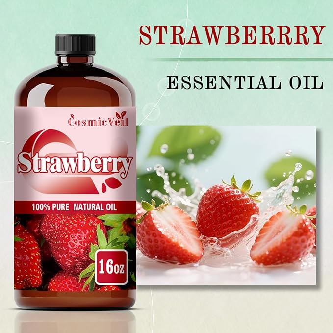Strawberry Essential Oil Strawberry Oil for Aroma Diffuser,Humidifier,Home Fragrance,Cleaning,Body Care,Massage,Yoga,DIY Candle,DIY Soap CosmicVeil（Strawberry，16 Fl Oz (Pack of 1)）