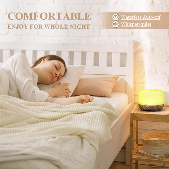Aromatherapy Essential Oil Diffuser for Room: Air Humidifier Aroma Scent Cool Mist Diffuser Colorful Lights Wood Cute Small Large Auto Off Ultrasonic Diffusers for Home Bedroom (300ml)