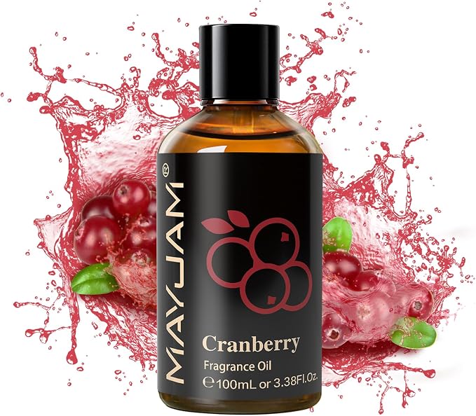 MAYJAM 100ML/3.38FL.OZ Cranberry Fragrance Oils with Glass Dropper, Essential Oils for Diffusers, Long Lasting Scented Oils for Soap Candle Making