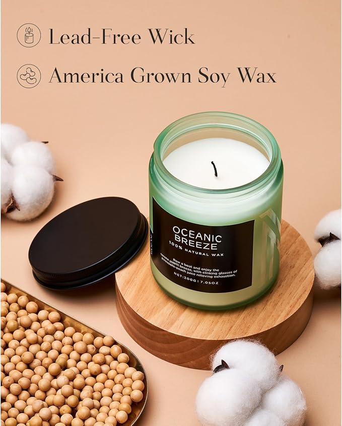 M&SENSE Oceanic Breeze Home Scented Candles, 7.05oz Natural Soy Wax, 50-Hour Slow Burning, Non Toxic Organic Candle, Aromatherapy Fragrance for Stress Relief, Housewarming Gifts for Women/Men