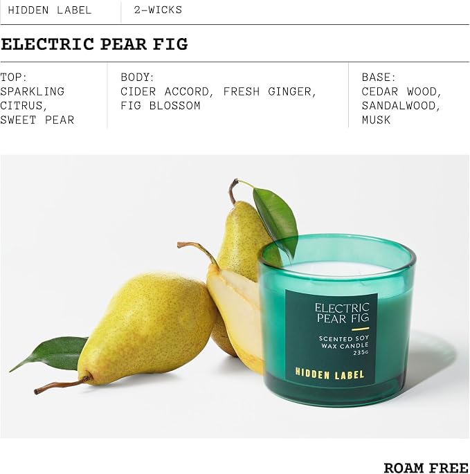 Electric Pear Fig Scented Candle, 8.3oz Natural Soy Wax, Holiday Scented Candles for Home, 45 Hours Clean Burn,Non Toxic, Gift-Ready for Hosts & Gatherings | Elegant Home Decor