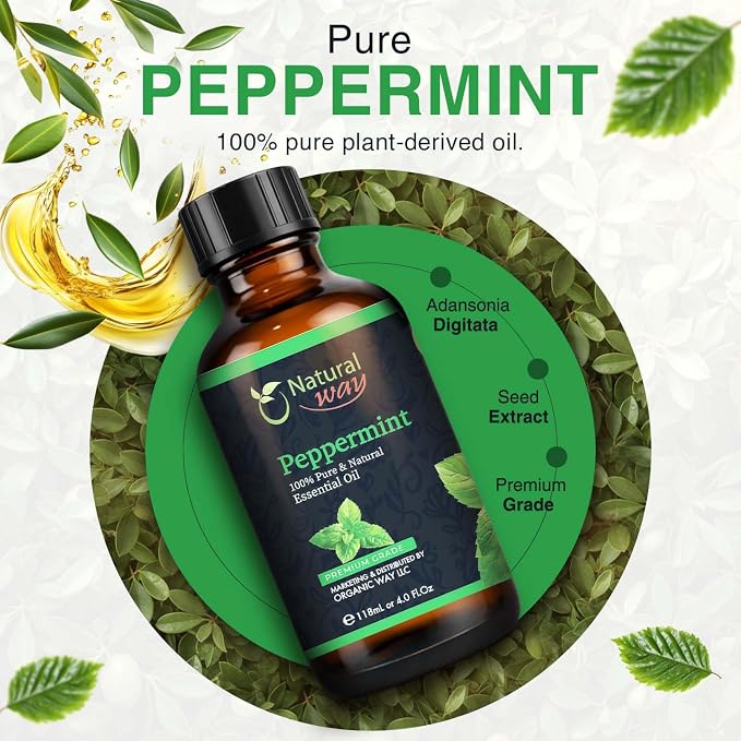 Peppermint Essential Oil - Pure Aromatherapy Oil for Diffusers, Hair Growth, Skin, Scalp Care, Massage | Refreshing Hair Oil for Women & Men | Essential Oil for Diffuser | 4 Fl Oz (118 mL)