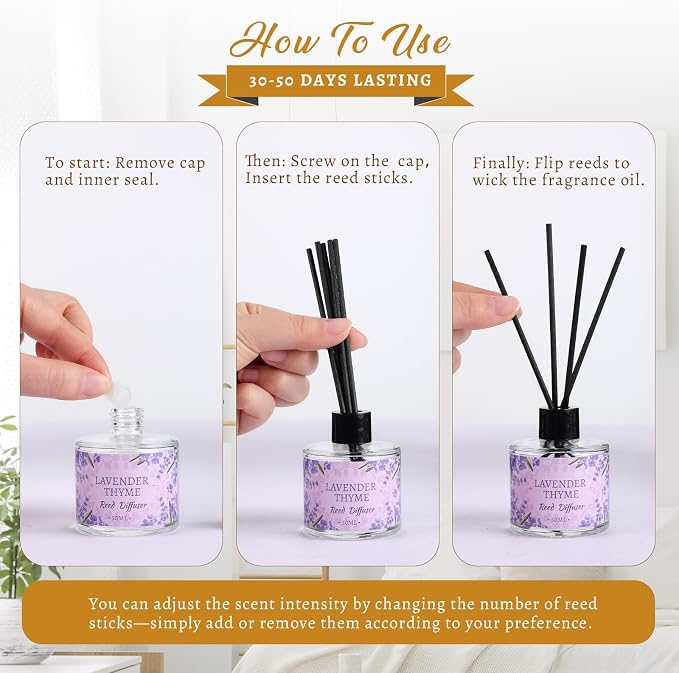 6 Pack Reed Diffuser Sets, Essential Oil Reed Diffusers for Home with 30 Sticks, Long Lasting Scent, Gift Ready Fragrance Diffuser for Bedroom, Bathroom, Office, Home Decor (1.69oz Each)