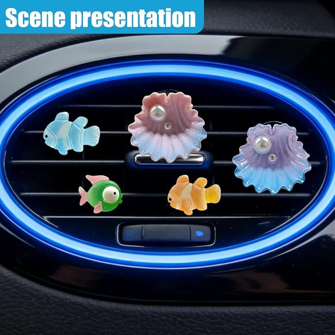 Craedli 5PCS Ocean Themed Car Air Vent Clips, Cute Seashell & Cartoon Fish Car Vent Decorations, Colorful Clownfish Diffuser Ornament, Aesthetic Auto Interior Accessories for Women Girls(Fish)