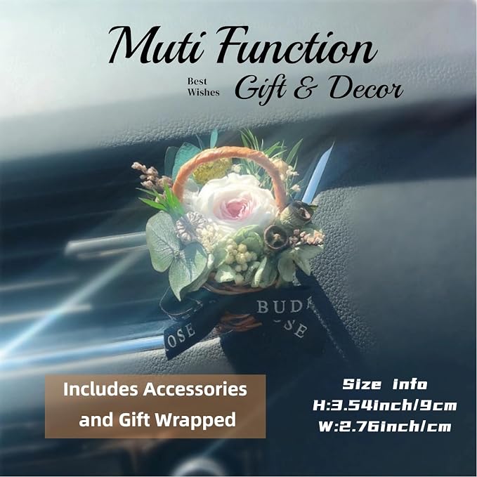 Car Air Freshener Basket with Air Vent Clip, Cute Car Accessories for Women - Mini Car Vent Flowers Rose, Car Interior Decorations for Birthday, Home & Office Decor