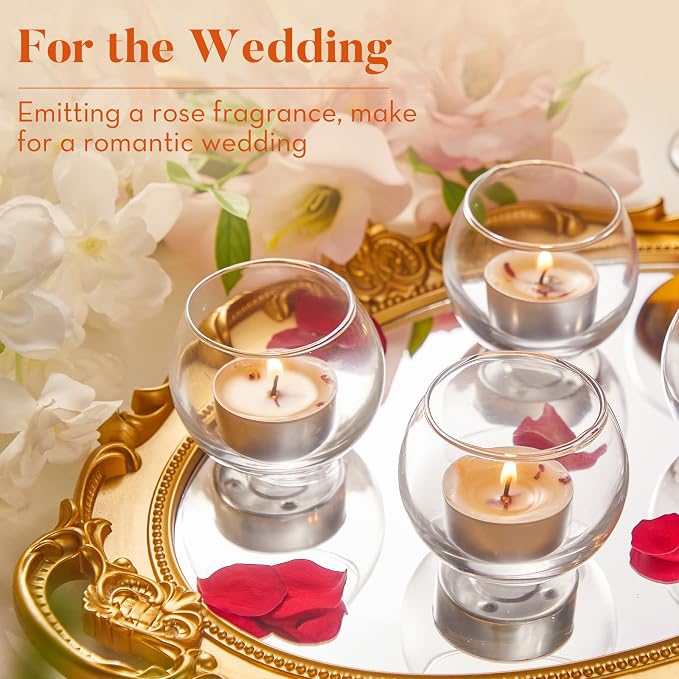 Crenovo Scented Tea Lights Candles with Dried Rose Flowers, Soy Tealight Candles, 6-7 Hours Burning Candles for Weddings, 8 Pcs Small Tea Light for Home, Spa