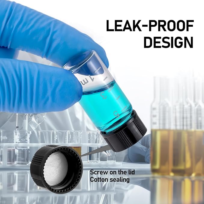 Kesell Clear Liquid Sampling Sample Glass Bottles Vials with Graduation Black Screwcap Capacity 5ml (1/6 Oz) Pack of 30